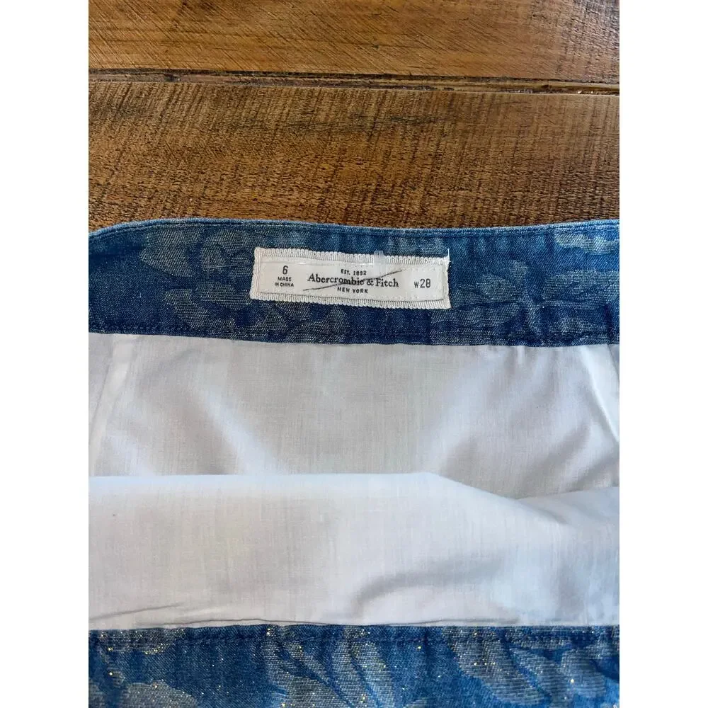 NWT‎ Womens Abercrombie & Fitch Denim Floral Shimmery Mini Skirt Size 6